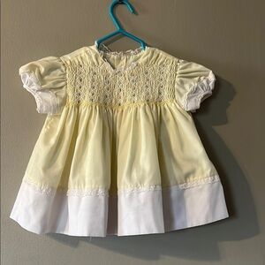 Yellow and White Vintage Dress with Puffed Sleeves